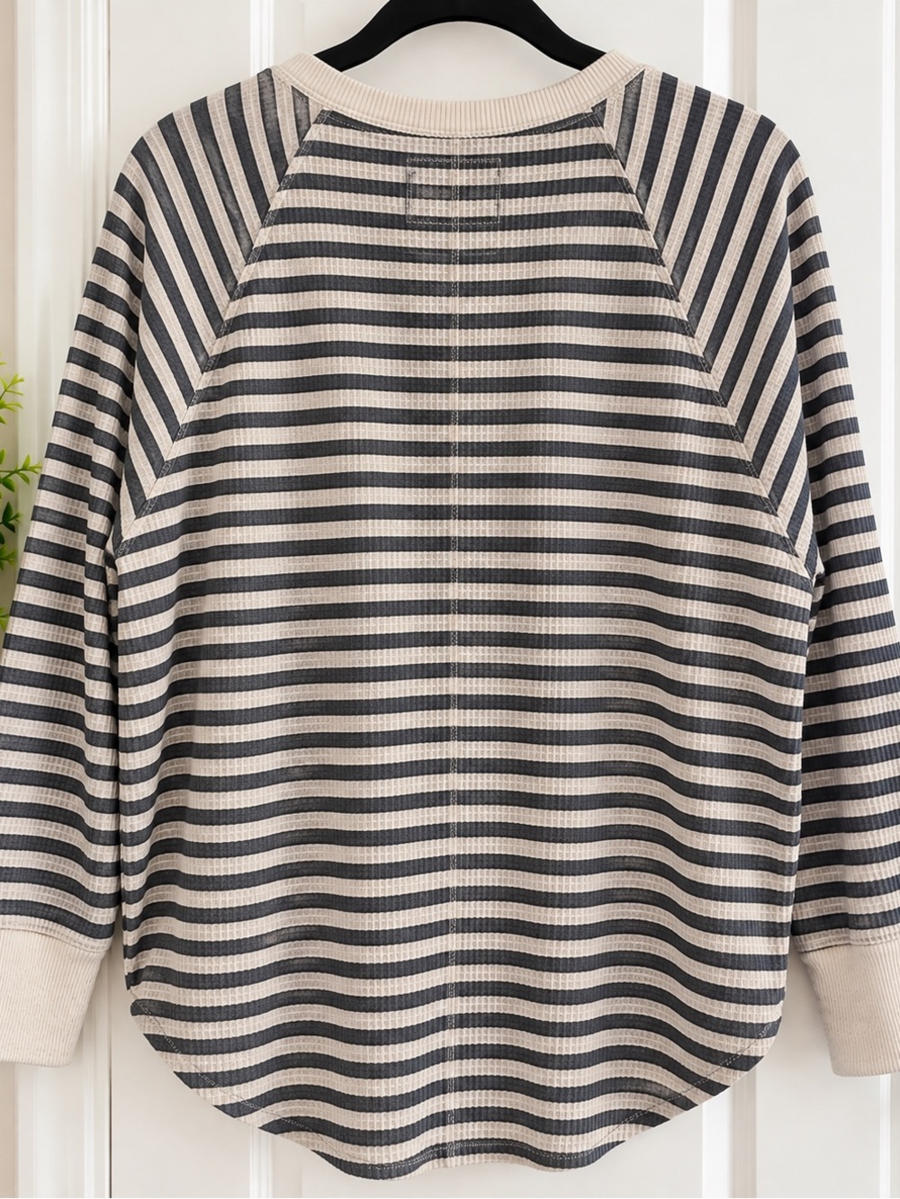 We The Free Free People Striped Thermal Top Medium Waffle Knit Long Sleeve - Picture 2 of 3